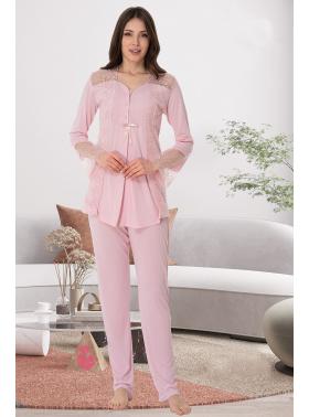 Effortt 8018 Pudra Pembe Dantel Detaylı Lohusa Pijama Takımı