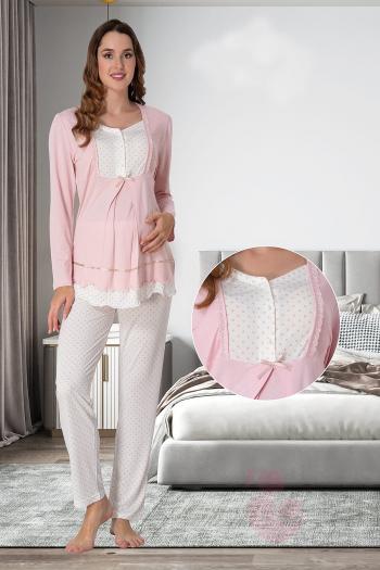 Effortt 9052 Puan Detaylı Pudra Pembe Lohusa Pijama Takımı