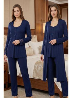 Effortt 9048 Lacivert Sabahlıklı Uzun Kol Hamile Lohusa Pijama Takımı