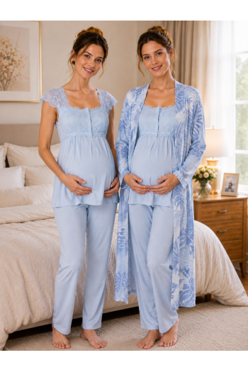 Effortt 2314 Mavi Sabahlıklı Lohusa Pijama Takımı Effortt 2314 Mavi Sabahlıklı Lohusa Pijama Takımı