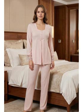 Effortt 9042 Somon Dantel Detaylı Lohusa Pijama Takımı