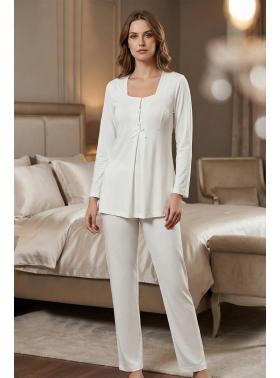 Effortt 9042 Ekru Dantel Detaylı Lohusa Pijama Takımı