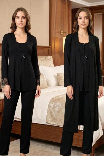 Effortt 9048 Siyah Sabahlıklı Uzun Kol Hamile Lohusa Pijama Takımı Effortt 9048 Siyah Sabahlıklı Uzun Kol Hamile Lohusa Pijama Takımı