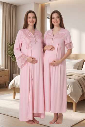 Effortt 9015 Pudra Pembe Dantelli Sabahlıklı Lohusa Gecelik Takımı Effortt 9015 Pudra Pembe Dantelli Sabahlıklı Lohusa Gecelik Takımı