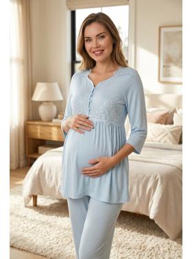 Effortt 3011 Mavi Hamile Lohusa Pijama Takım