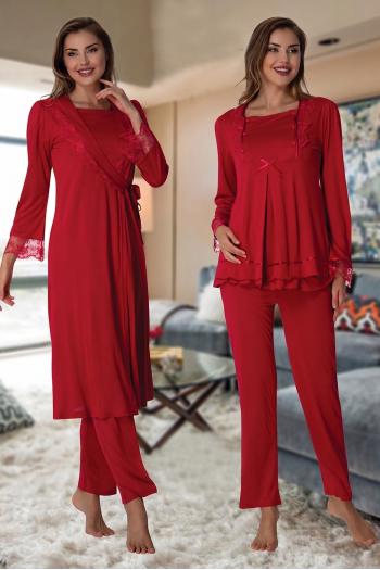 Effortt 2018V Vişne Kolay Emzirme Özellikli Sabahlıklı Lohusa Pijama Takımı