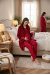 Effortt 8088V Vişne Kadife Sabahlıklı Dantelli Lohusa Pijama Takımı