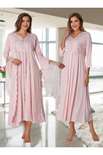 Effortt 3010 Pembe Özel Tasarım Sabahlıklı Lohusa Gecelik Takımı Effortt 3010 Pembe Özel Tasarım Sabahlıklı Lohusa Gecelik Takımı