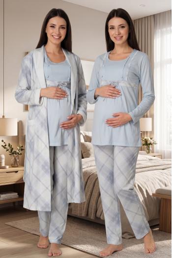 Effortt 8084 Mavi Sabahlıklı Dantelli Lohusa Pijama Takım Effortt 8084 Mavi Sabahlıklı Dantelli Lohusa Pijama Takım
