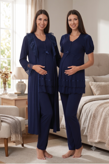 Effortt 8024 Lacivert Dantel Sabahlıklı Lohusa Pijama Effortt 8024 Lacivert Dantel Sabahlıklı Lohusa Pijama