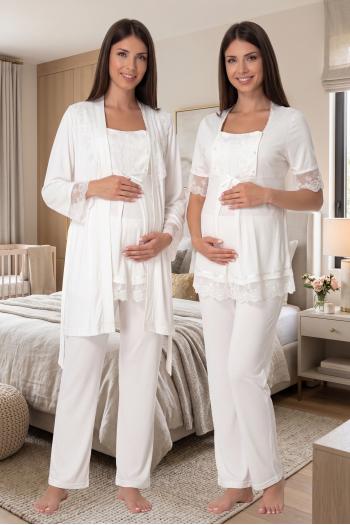 Effortt 6034 Ekru Emzirme Özellikli Sabahlıklı Lohusa Pijama Takımı Effortt 6034 Ekru Emzirme Özellikli Sabahlıklı Lohusa Pijama Takımı