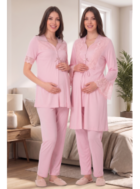 Effortt 9014 Pudra Sabahlıklı Lohusa Pijama Takımı
