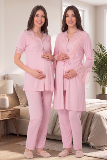 Effortt 9014 Pudra Sabahlıklı Lohusa Pijama Takımı Effortt 9014 Pudra Sabahlıklı Lohusa Pijama Takımı
