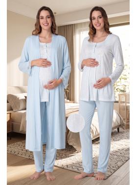 Effortt 9074 Mavi Lohusa Hamile Pijama Takım Sabahlık