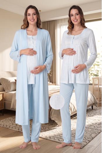 Effortt 9074 Mavi Lohusa Hamile Pijama Takım Sabahlık