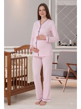 Effortt 5072 Pembe Önden Düğmeli Lohusa Pijama Takımı