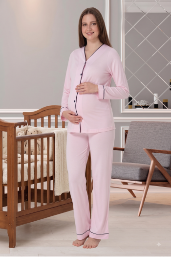 Effortt 5072 Pembe Önden Düğmeli Lohusa Pijama Takımı