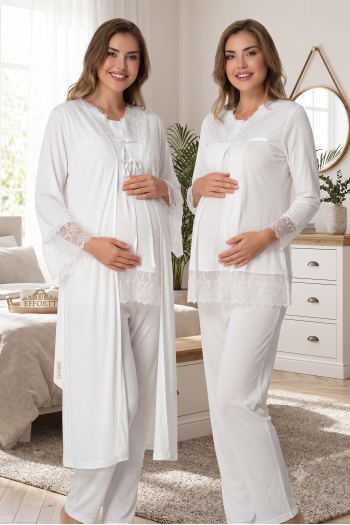 Effortt 7044 Kolları Güpürlü Sabahlıklı Dantelli Lohusa Pijama Takımı Effortt 7044 Kolları Güpürlü Sabahlıklı Dantelli Lohusa Pijama Takımı