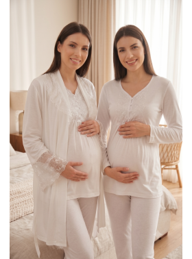 Effortt 8088E Kadife Sabahlıklı Dantelli Lohusa Pijama Takımı