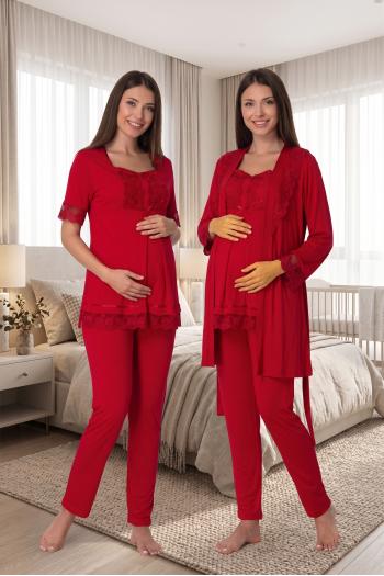 Effortt 6034 Vişne Emzirme Özellikli Sabahlıklı Lohusa Pijama Takımı Effortt 6034 Vişne Emzirme Özellikli Sabahlıklı Lohusa Pijama Takımı