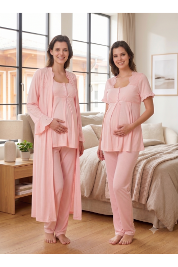 Effortt 7024 Pudra Fisto Dantelli Sabahlıklı Hamile Pijama Takımı Effortt 7024 Pudra Fisto Dantelli Sabahlıklı Hamile Pijama Takımı