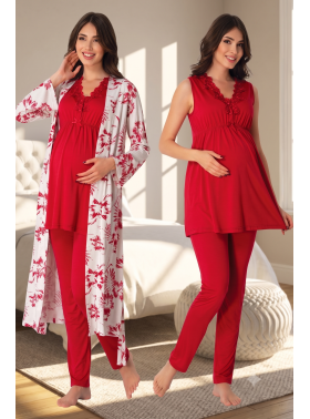 Effortt 8034 Vişne Lohusa Hamile Pijama Takım Sabahlık