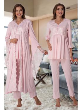 Effortt 3015 Pudra Prenses Sabahlıklı Lohusa Pijama Takımı