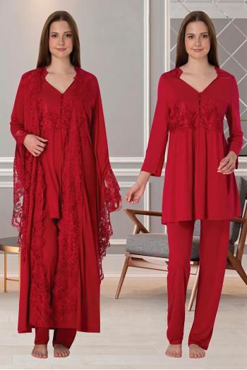 Effortt 3015 Vişne Prenses Sabahlıklı Lohusa Pijama Takımı Effortt 3015 Vişne Prenses Sabahlıklı Lohusa Pijama Takımı