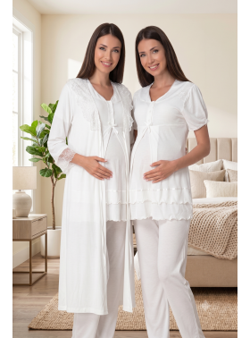 Effortt 8024 Ekrru Dantel Sabahlıklı Lohusa Pijama
