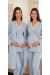 Effortt 3054 Mavi Dantel Detaylı Sabahlıklı Lohusa Pijama Takımı