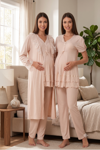 Effortt 8024 Sütlü Kahve Dantel Sabahlıklı Lohusa Pijama Takımı Effortt 8024 Sütlü Kahve Dantel Sabahlıklı Lohusa Pijama Takımı