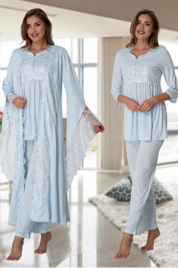 Effortt 3015 Mavi Prenses Sabahlıklı Lohusa Pijama Takımı Effortt 3015 Mavi Prenses Sabahlıklı Lohusa Pijama Takımı