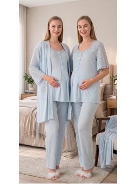Lohusa Hamile Mavi Pijama Takımı Sabahlık 33006