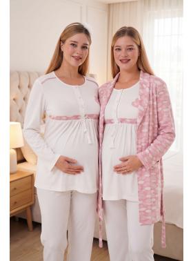6100 Pembe Sabahlıklı Şardonlu Hamile Lohusa Pijama Takımı