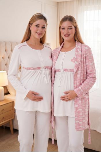 6100 Pembe Sabahlıklı Şardonlu Hamile Lohusa Pijama Takımı