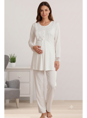 Effortt 7069 Ekru Hamile Lohusa Pijama Takımı