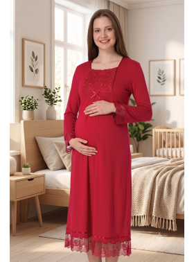 Effortt 3043 VİŞNE Dantelli Hamile Lohusa Gecelik