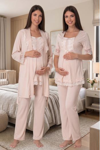 Effortt 6034 Bej Emzirme Özellikli Sabahlıklı Lohusa Pijama Takımı Effortt 6034 Bej Emzirme Özellikli Sabahlıklı Lohusa Pijama Takımı