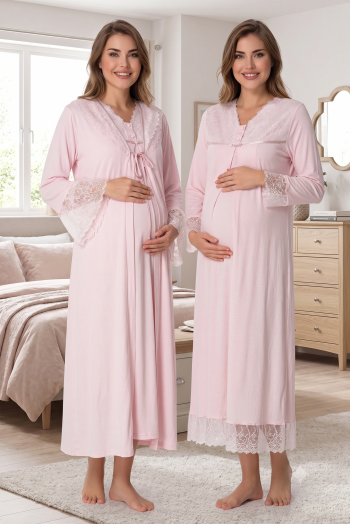 Effortt 7045 Pudra Pembe Güpür Sabahlıklı Lohusa Gecelik Takımı Effortt 7045 Pudra Pembe Güpür Sabahlıklı Lohusa Gecelik Takımı