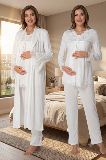 Effortt 7034 Uzun Sabahlıklı Dantelli Lohusa Pijama Takımı Effortt 7034 Uzun Sabahlıklı Dantelli Lohusa Pijama Takımı