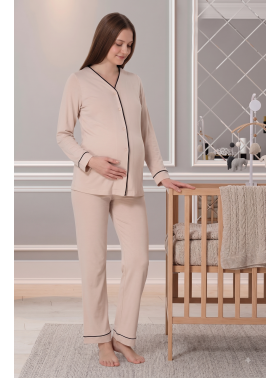 Effortt 5072 Sütlü Kahve Önden Düğmeli Lohusa Pijama Takımı