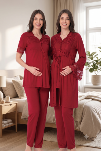 Effortt 9014 Vişne Sabahlıklı Lohusa Pijama Takımı Effortt 9014 Vişne Sabahlıklı Lohusa Pijama Takımı