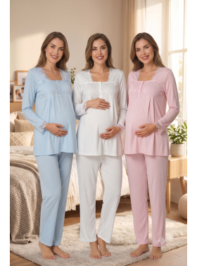Effortt 7012 Dantelli Lohusa Hamile Pijama Takımı