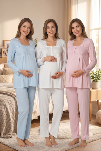 Effortt 7012 Dantelli Lohusa Hamile Pijama Takımı