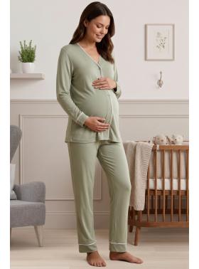 Effortt 5072 Yeşil Önden Düğmeli Lohusa Pijama Takımı