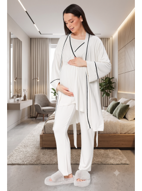 RİMEL Kısa Kollu  Sabahlıklı Lohusa Hamile Pijama Takımı