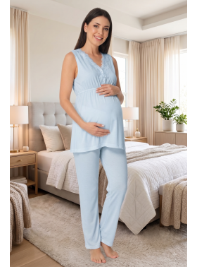 Effortt 8032 Mavi Lohusa Hamile Pijama Takım