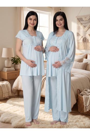 Effortt 5011 Mavi Uzun Prenses Sabahlıklı Lohusa Pijama Takımı