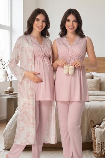 Effortt 8034 Pudra Lohusa Hamile Pijama Takım Sabahlık