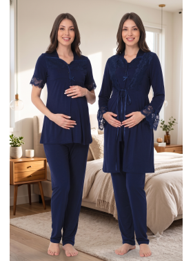 Effortt 9014 Lacivert Sabahlıklı Lohusa Pijama Takımı